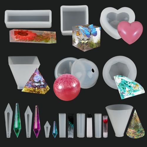 MOPLA 13 Stück Epoxidharz Formen Harz GießEn Formen,Resin Silikonformen Kunstharz Formen,Sphärische, Kubische, Pyramide Gießharz Silikonform,Silikonformen Epoxidharz,DIY Harz Formen von MOPLA