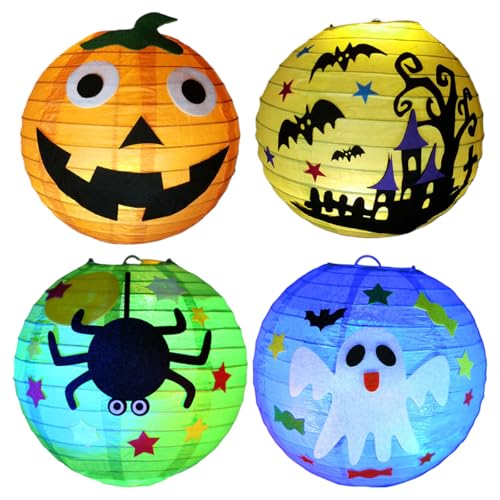 MOPQMKT 4 Stück Halloween Papierlaternen, 20 cm Kürbis LED Laternen mit Stab, Faltbar, Wiederverwendbar, für Halloween/Sankt Martin Party/Partydekorationen MOPQMKT 4 Stück Halloween Papierlaternen, 20 cm Kürbis LED Laternen mit Stab, Faltbar, Wiederverwendbar, für Halloween/Sankt Martin Party/Partydekorationen von MOPQMKT