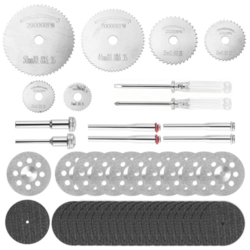 MOPUBZO 44Pcs Trennscheiben Set für Dremel Zubehör, Mini Kreissägeblätter & Schneidräder, HSS/Harz/Diamant Sägeblatt mit SC Schaft für Holz, Kunststoff, Aluminium, Metall, Keramik von MOPUBZO