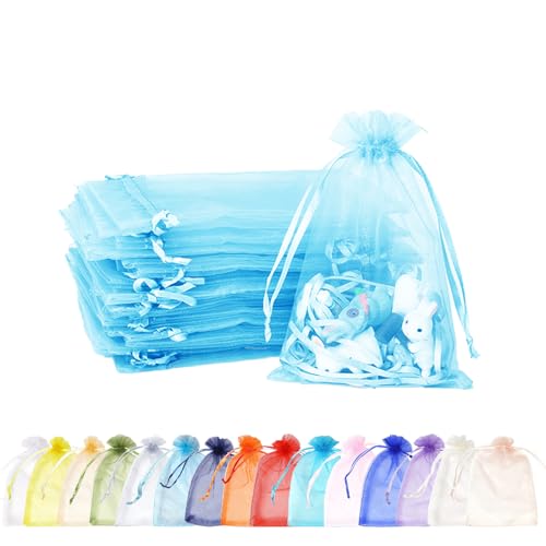 100 Stück Seeblau Organzasäckchen ,9x12cm Kleine Geschenkbeutel Organzabeutel Organza Beutelchen mit Kordelzug Sie als Hochzeit Bonbonsbeutel,Schmuckbeutel,Weihnachtsgeschenke,Geburtstag Party von MORAINJAY