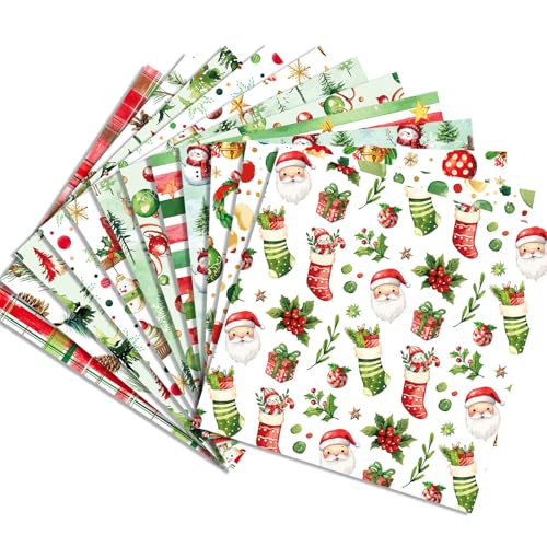 24Bögen Doppelseitiges Weihnachten Rot Grün Scrapbook Papier, Designpapier Motivpapier für Scrapbooking, Einladungen, Origami, Journaling, Dekoration, Hintergrundpapier, PartyDeko 30x30cm von MORAINJAY