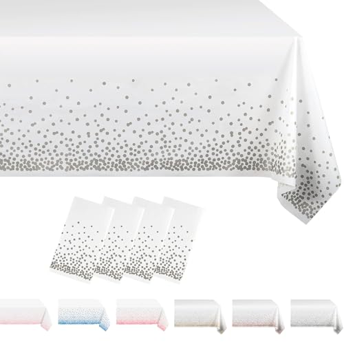 4Stück Silber und Weiß 137x274cm Party Einweg Rechteckig Tischdecke,Gold Dot Confetti Wasserdicht Fleckschutz Tischdecken,für Geburtstagsfeier,Hochzeit,Weihnachten,Cocktail Party(Printed) Punkten von MORAINJAY