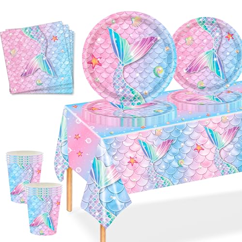 69 Stück Geburtstag Party Geschir,Meerjungfrau Partygeschirr Set mit Pappteller,Servietten,Tassen,Tischdecke für Kindergeburtstag Babyparty,Geschirr Set,Geburtstag Deko für 16 Gäste 69 Stück Geburtstag Party Geschir,Meerjungfrau Partygeschirr Set mit Pappteller,Servietten,Tassen,Tischdecke für Kindergeburtstag Babyparty,Geschirr Set,Geburtstag Deko für 16 Gäste von MORAINJAY