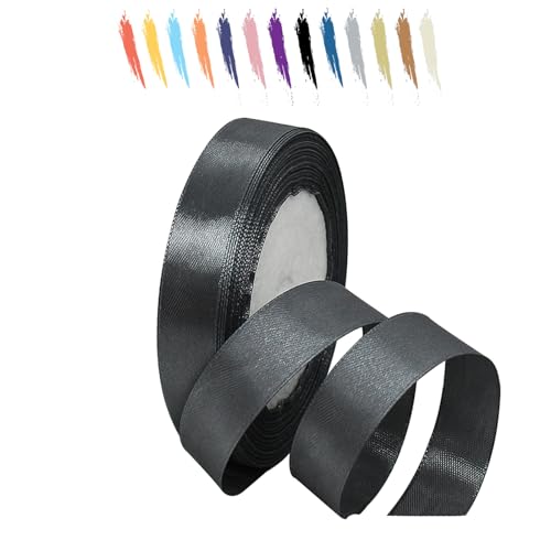 Dunkelgrau 15mm Satinband 23 Meter, Polyesterband, verschönern Sie Ihre Bastelarbeiten und Feiern, ideal für Geschenkverpackungen, Dekorationen, Hochzeitsautoband, Bänder zum Basteln von MORAINJAY