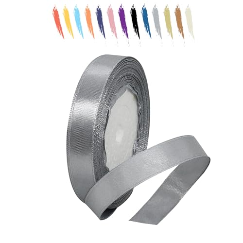 Grau 15mm Satinband 23 Meter, Polyesterband, verschönern Sie Ihre Bastelarbeiten und Feiern, ideal für Geschenkverpackungen, Dekorationen, Hochzeitsautoband, Bänder zum Basteln von MORAINJAY