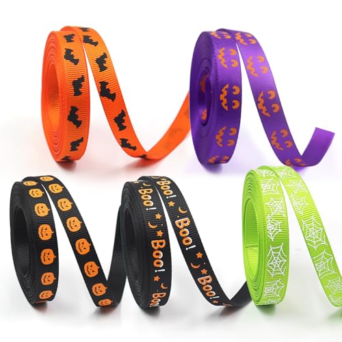 Halloween Satinband, 5 Rollen Ripsband 5 Yard x 10mm, Orange Schwarz Lila Geschenkband, Bänder Zierband Dekoband, Stoffband Satin für Geschenkverpackung Kürbis Geist Halloween Satinband, 5 Rollen Ripsband 5 Yard x 10mm, Orange Schwarz Lila Geschenkband, Bänder Zierband Dekoband, Stoffband Satin für Geschenkverpackung Kürbis Geist von MORAINJAY