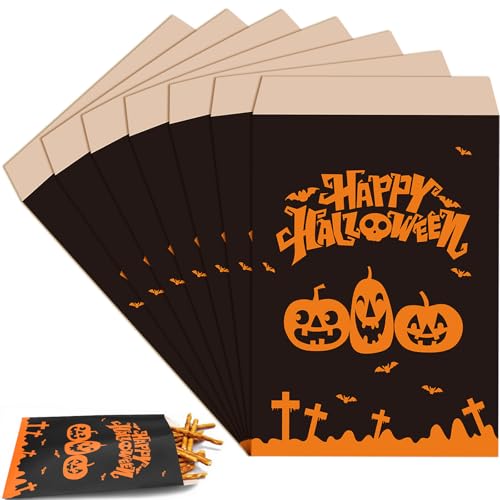MORAINJAY 100 Stück Halloween Mini Papiertüten Candy Bar Naschitüten, Klein Kraft Butterbrottüten Bunt, 13x18cm Geschenktüten Tüten Candybar Brotpapiertüten für Halloween, Weihnachten, Hochzeiten von MORAINJAY