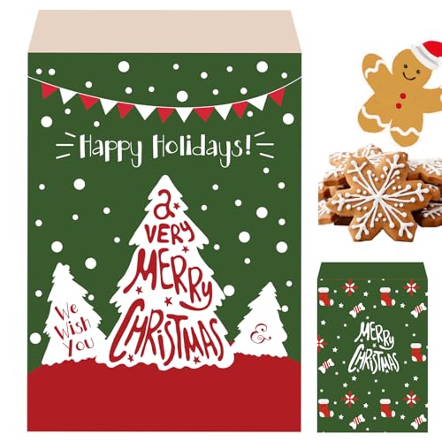 MORAINJAY 100 Stück Weihnachten Grün Mini Papiertüten Candy Bar Naschitüten, Klein Kraft Butterbrottüten Bunt, 13x18cm Geschenktüten Tüten Candybar Brotpapiertüten für Halloween, Weihnachten von MORAINJAY