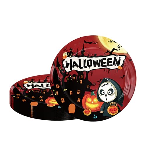 MORAINJAY 16 Stück Halloween Pappteller,7 Zoll Halloween Partygeschirr Teller,Rot Halloween Party Geschir,Halloween Teller für Halloween Partyzubehör Dekoration,Halloween Party Deko für 16 Gäste von MORAINJAY