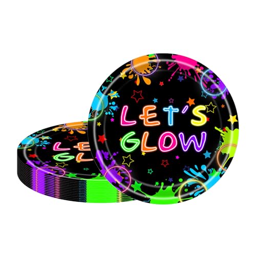 MORAINJAY 16 Stück Neon Glow Pappteller Geburtstagsdeko Set, Geburtstag Party Geschirr, Leuchtende Partygeschirr Set, Kindergeburtstag Set mit 7 Zoll Pappteller Geschirr Set für Deko Schwarzlicht MORAINJAY 16 Stück Neon Glow Pappteller Geburtstagsdeko Set, Geburtstag Party Geschirr, Leuchtende Partygeschirr Set, Kindergeburtstag Set mit 7 Zoll Pappteller Geschirr Set für Deko Schwarzlicht von MORAINJAY