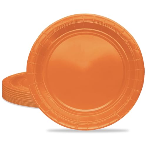 MORAINJAY 16 Stück Orange Partyteller,9 Zoll Pappteller für Geburtstag,23CM Rund Dessertteller Orange Partygeschirr,Tisch Dekorationen Partygeschirr für Hochzeit Garten Geburtstag Party von MORAINJAY