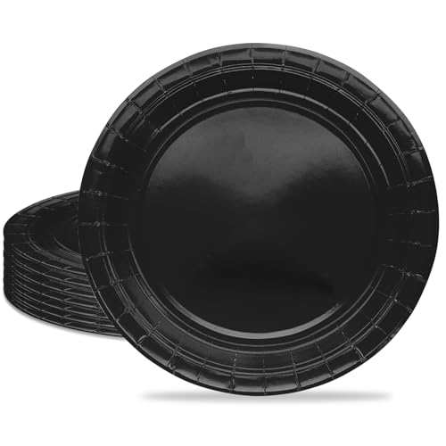 MORAINJAY 16 Stück Schwarz Partyteller,7 Zoll Pappteller für Geburtstag,18CM Rund Dessertteller Schwarz Partygeschirr,Tisch Dekorationen Partygeschirr für Hochzeit Garten Geburtstag Party von MORAINJAY
