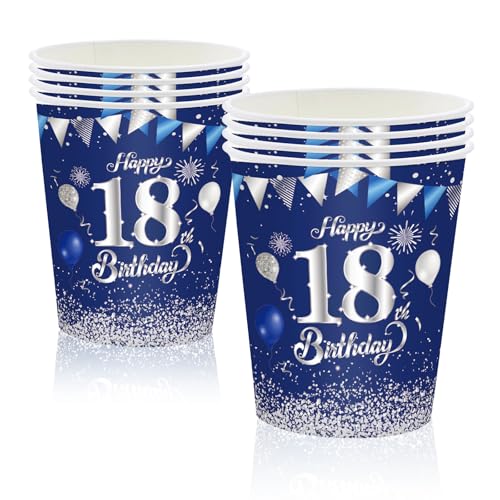MORAINJAY 18 Geburtstag Papierbecher,16 Stück Blau mit Silver Papierbecher für Mädchen Junge 18 Geburtstag Party,9oz/250ml Papierbecher für 18. Geburtstag Party Deko MORAINJAY 18 Geburtstag Papierbecher,16 Stück Blau mit Silver Papierbecher für Mädchen Junge 18 Geburtstag Party,9oz/250ml Papierbecher für 18. Geburtstag Party Deko von MORAINJAY