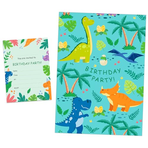 MORAINJAY 20x Einladungskarten Kindergeburtstag Dinosaurier, Geburtstagseinladungen Jungen Mädchen, Partyeinladungen zum Dinosaurier Thema für Kinder 13x18 cm (ohne Umschläge) von MORAINJAY