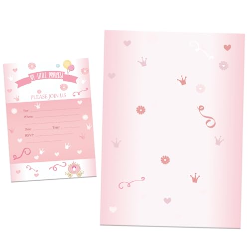 MORAINJAY 20x Einladungskarten Kindergeburtstag Prinzessin, Geburtstagseinladungen Jungen Mädchen, Partyeinladungen zum Prinzessin Thema für Kinder 13x18 cm (ohne Umschläge) von MORAINJAY