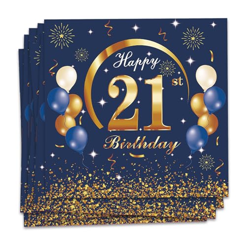 MORAINJAY 21 Geburtstag Papierserviette, 20 Stück Blau mit Gold Geburtstagsservietten für Mädchen Junge 21 Geburtstag Party, 16.5cm Quadrat Servietten für 21. Party Deko MORAINJAY 21 Geburtstag Papierserviette, 20 Stück Blau mit Gold Geburtstagsservietten für Mädchen Junge 21 Geburtstag Party, 16.5cm Quadrat Servietten für 21. Party Deko von MORAINJAY