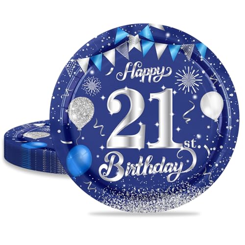 MORAINJAY 21. Geburtstag Pappteller - 16 Stück Blau Mit Silber für Mädchen Junge, 9 Inch/23cm für Party Deko MORAINJAY 21. Geburtstag Pappteller - 16 Stück Blau Mit Silber für Mädchen Junge, 9 Inch/23cm für Party Deko von MORAINJAY