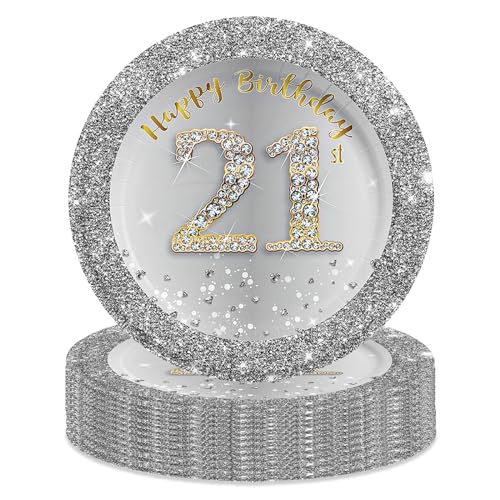 MORAINJAY 21 Geburtstag Pappteller,16 Stück Silbernes mit Gold Pappteller für Mädchen Junge 21 Geburtstag Party,7inch/18c m Pappteller für 21. Geburtstag Party Deko MORAINJAY 21 Geburtstag Pappteller,16 Stück Silbernes mit Gold Pappteller für Mädchen Junge 21 Geburtstag Party,7inch/18c m Pappteller für 21. Geburtstag Party Deko von MORAINJAY