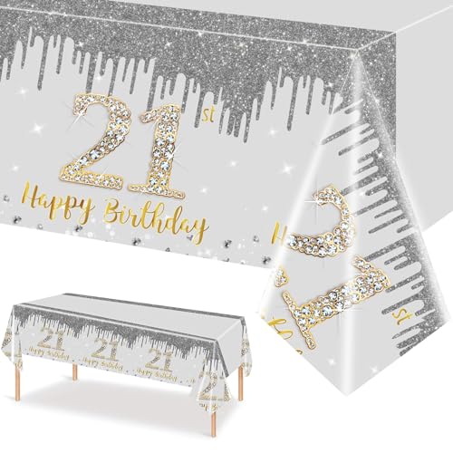 MORAINJAY 21 Geburtstag Tischdecke,137x274cm Silbernes mit Gold Tischdecke für Mädchen Junge 21 Geburtstag Party,Rechteckige Tischdecke für Geburtstag Party Deko zum 21. MORAINJAY 21 Geburtstag Tischdecke,137x274cm Silbernes mit Gold Tischdecke für Mädchen Junge 21 Geburtstag Party,Rechteckige Tischdecke für Geburtstag Party Deko zum 21. von MORAINJAY