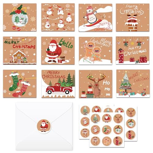 MORAINJAY 24 Weihnachtstag Grußkarten mit Umschlägen, Blankokarten Set, 6 Weihnachtsmotive, für Festtagsgrüße, Frohe Weihnachten, inkl. Aufkleber MORAINJAY 24 Weihnachtstag Grußkarten mit Umschlägen, Blankokarten Set, 6 Weihnachtsmotive, für Festtagsgrüße, Frohe Weihnachten, inkl. Aufkleber von MORAINJAY
