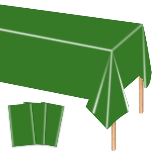 MORAINJAY 3 Stück Grüne Plastik Tischdecken, 137x274 cm Rechteckige Geburtstag Tischdecke für Party, Feier und Festliche Anlässe, Einweg Tischdecke, Tischdeko, Party Dekoration von MORAINJAY