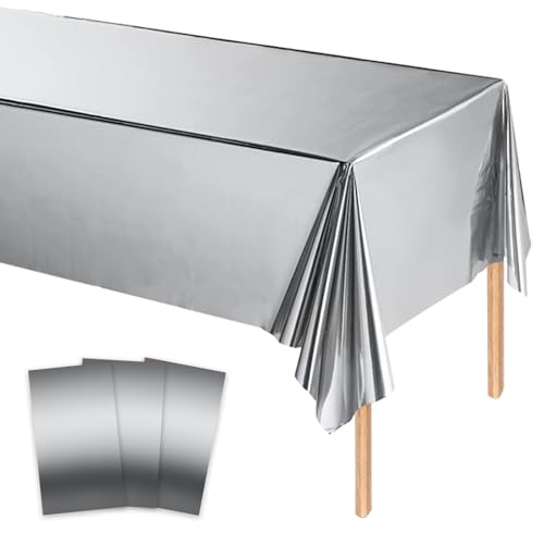 MORAINJAY 3 Stück Silbere Plastik Tischdecken, 137x274 cm Rechteckige Geburtstag Tischdecke für Party, Feier und Festliche Anlässe, Einweg Tischdecke, Tischdeko, Party Dekoration MORAINJAY 3 Stück Silbere Plastik Tischdecken, 137x274 cm Rechteckige Geburtstag Tischdecke für Party, Feier und Festliche Anlässe, Einweg Tischdecke, Tischdeko, Party Dekoration von MORAINJAY