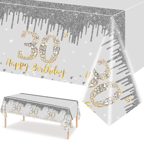 MORAINJAY 30 Geburtstag Tischdecke,137x274cm Silbernes mit Gold Tischdecke für Mann Frau 30 Geburtstag Party, Rechteckige Tischdecke für Geburtstag Party Deko zum 30. MORAINJAY 30 Geburtstag Tischdecke,137x274cm Silbernes mit Gold Tischdecke für Mann Frau 30 Geburtstag Party, Rechteckige Tischdecke für Geburtstag Party Deko zum 30. von MORAINJAY