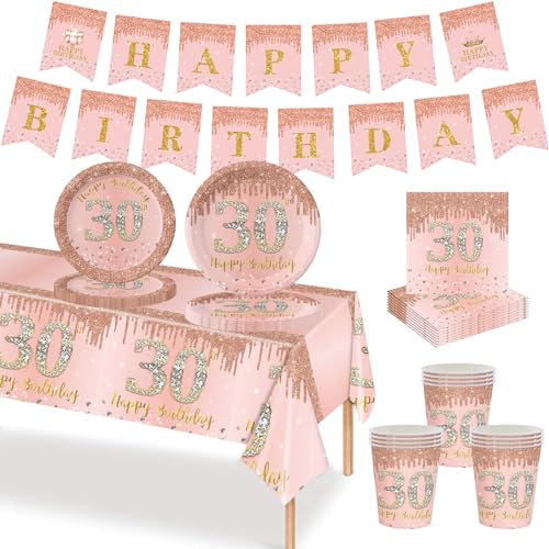 MORAINJAY 30. Roségold Partygeschirr Geburtstag 70 Teiliges Set. Pappteller, Pappbecher, Servietten, Papierbanner, 30 Jahre Party für Herren und Damen Geburtstag Tischdeko MORAINJAY 30. Roségold Partygeschirr Geburtstag 70 Teiliges Set. Pappteller, Pappbecher, Servietten, Papierbanner, 30 Jahre Party für Herren und Damen Geburtstag Tischdeko von MORAINJAY