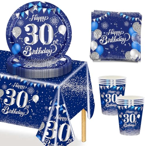 MORAINJAY 37 Stück 30 Geburtstagsdeko Partygeschirr Set,30. Blau Silver Tischdeko Geburtstag mit Tischdecken,Pappteller,Servietten für Geburtstagsdeko Mann/Frau Partys 16 Gäste 7 Zoll MORAINJAY 37 Stück 30 Geburtstagsdeko Partygeschirr Set,30. Blau Silver Tischdeko Geburtstag mit Tischdecken,Pappteller,Servietten für Geburtstagsdeko Mann/Frau Partys 16 Gäste 7 Zoll von MORAINJAY