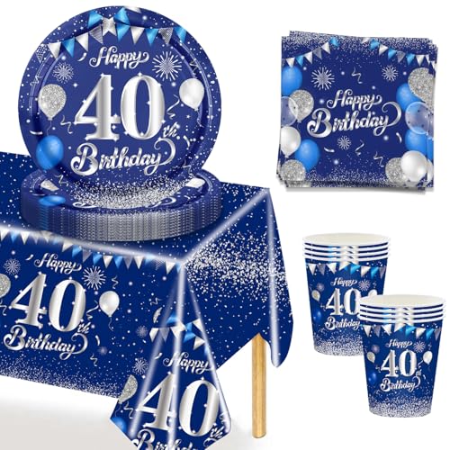 MORAINJAY 37 Stück 40 Geburtstagsdeko Partygeschirr Set,40. Blau Silver Tischdeko Geburtstag mit Tischdecken,Pappteller,Servietten für Geburtstagsdeko Mann/Frau Partys 16 Gäste 7 Zoll MORAINJAY 37 Stück 40 Geburtstagsdeko Partygeschirr Set,40. Blau Silver Tischdeko Geburtstag mit Tischdecken,Pappteller,Servietten für Geburtstagsdeko Mann/Frau Partys 16 Gäste 7 Zoll von MORAINJAY