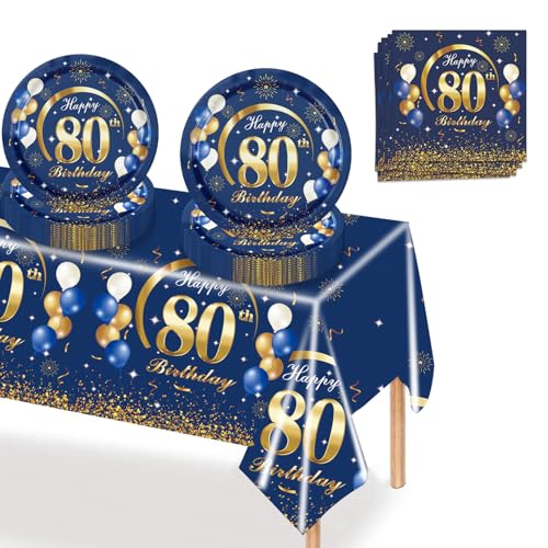 MORAINJAY 37 Stück 80 Geburtstagsdeko Partygeschirr Set,80. Blau Gold Tischdeko Geburtstag mit Tischdecken,Pappteller,Servietten für Geburtstagsdeko Mann/Frau Partys 16 Gäste 7 Zoll MORAINJAY 37 Stück 80 Geburtstagsdeko Partygeschirr Set,80. Blau Gold Tischdeko Geburtstag mit Tischdecken,Pappteller,Servietten für Geburtstagsdeko Mann/Frau Partys 16 Gäste 7 Zoll von MORAINJAY