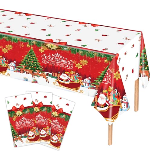 MORAINJAY 3er Set Festliche Weihnachts Tischdecken, 137 x 274 cm, Wasserdicht, Farbgeschützt, Hochwertiger Kunststoff, Tischdecke für Party, Dekoration für Weihnachten von MORAINJAY