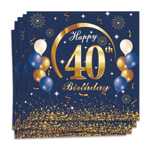 MORAINJAY 40 Geburtstag Papierserviette,20 Stück Blau mit Gold Geburtstagsservietten für Mann Frau 40 Party,16.5cm Quadrat Servietten für 40. Geburtstag Party Deko MORAINJAY 40 Geburtstag Papierserviette,20 Stück Blau mit Gold Geburtstagsservietten für Mann Frau 40 Party,16.5cm Quadrat Servietten für 40. Geburtstag Party Deko von MORAINJAY