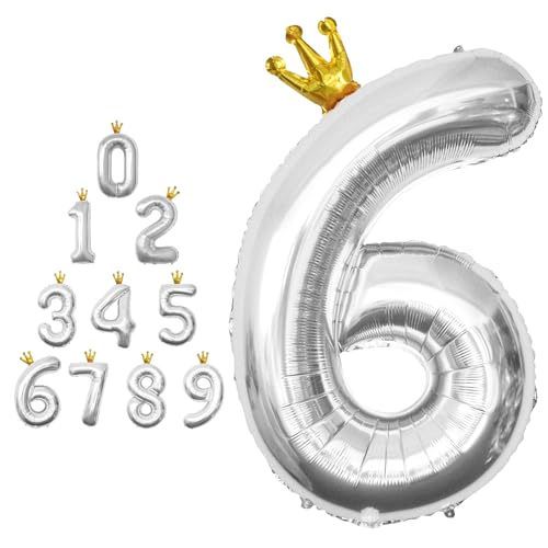 MORAINJAY 40 Zoll Silber Nummernballons mit Krone Große Folienballons für Geburtstage, Abschlüsse und Jubiläen Selbstaufblasbare Ziffern 0-9 MORAINJAY 40 Zoll Silber Nummernballons mit Krone Große Folienballons für Geburtstage, Abschlüsse und Jubiläen Selbstaufblasbare Ziffern 0-9 von MORAINJAY