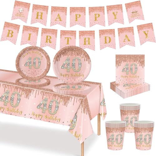 MORAINJAY 40. Roségold Partygeschirr Geburtstag 70 Teiliges Set. Pappteller, Pappbecher, Servietten, Papierbanner, 40 Jahre Party für Herren und Damen Geburtstag Tischdeko MORAINJAY 40. Roségold Partygeschirr Geburtstag 70 Teiliges Set. Pappteller, Pappbecher, Servietten, Papierbanner, 40 Jahre Party für Herren und Damen Geburtstag Tischdeko von MORAINJAY