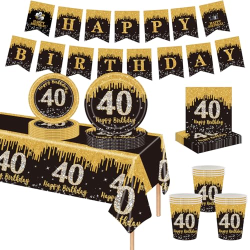 MORAINJAY 40. Schwarzes Partygeschirr Geburtstag 70 Teiliges Set. Pappteller, Pappbecher, Servietten, Papierbanner, 40 Jahre Party für Herren und Damen Geburtstag Tischdeko MORAINJAY 40. Schwarzes Partygeschirr Geburtstag 70 Teiliges Set. Pappteller, Pappbecher, Servietten, Papierbanner, 40 Jahre Party für Herren und Damen Geburtstag Tischdeko von MORAINJAY