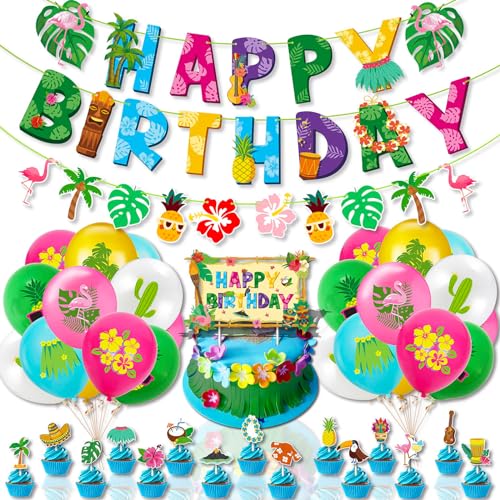 MORAINJAY 43-teilige Hawaii-Geburtstagsparty-Dekorationen, Strand-Party-Pakete mit Flamingo-Ballons, Bannern, Tortenaufsätzen,für Kinder unter dem tropischen Luau-Party-Hintergrund,Sommer-Strandparty MORAINJAY 43-teilige Hawaii-Geburtstagsparty-Dekorationen, Strand-Party-Pakete mit Flamingo-Ballons, Bannern, Tortenaufsätzen,für Kinder unter dem tropischen Luau-Party-Hintergrund,Sommer-Strandparty von MORAINJAY