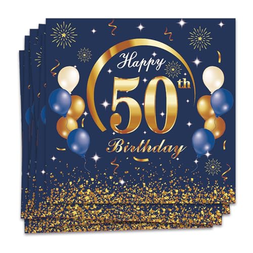 MORAINJAY 50 Geburtstag Papierserviette,20 Stück Blau mit Gold Geburtstagsservietten für Mann Frau 50 Geburtstag Party,16.5cm Quadrat Servietten für 50. Party Deko MORAINJAY 50 Geburtstag Papierserviette,20 Stück Blau mit Gold Geburtstagsservietten für Mann Frau 50 Geburtstag Party,16.5cm Quadrat Servietten für 50. Party Deko von MORAINJAY