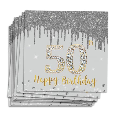 MORAINJAY 50 Geburtstag Papierserviette,20 Stück Silbernes mit Gold Geburtstagsservietten für Mann Frau 50 Geburtstag Party,16.5cm Quadrat Servietten für 50. Geburtstag Party Deko MORAINJAY 50 Geburtstag Papierserviette,20 Stück Silbernes mit Gold Geburtstagsservietten für Mann Frau 50 Geburtstag Party,16.5cm Quadrat Servietten für 50. Geburtstag Party Deko von MORAINJAY