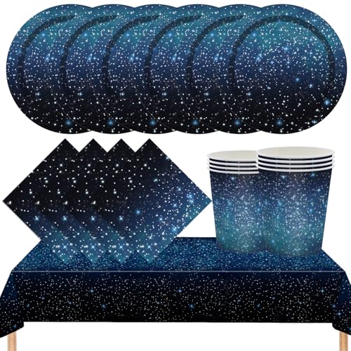MORAINJAY 53 Stück Partygeschirr Blau Sternenhimmel für 16 Gäste, Weltraum Partyzubehör Papier Geschirr, Galaxie Partyteller Pappteller Becher Servietten Tischdecke für Kindergeburtstag Deko MORAINJAY 53 Stück Partygeschirr Blau Sternenhimmel für 16 Gäste, Weltraum Partyzubehör Papier Geschirr, Galaxie Partyteller Pappteller Becher Servietten Tischdecke für Kindergeburtstag Deko von MORAINJAY