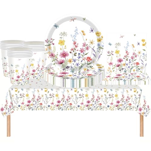 MORAINJAY 53 Stück Partygeschirr Wildblume für 16 Gäste, Blumenpapier Servietten Frühlingsblumen Partyteller Pappteller Tischdecke für Baby Dusche Geburtstag Frühling Picknick Papier Geschirr Set MORAINJAY 53 Stück Partygeschirr Wildblume für 16 Gäste, Blumenpapier Servietten Frühlingsblumen Partyteller Pappteller Tischdecke für Baby Dusche Geburtstag Frühling Picknick Papier Geschirr Set von MORAINJAY