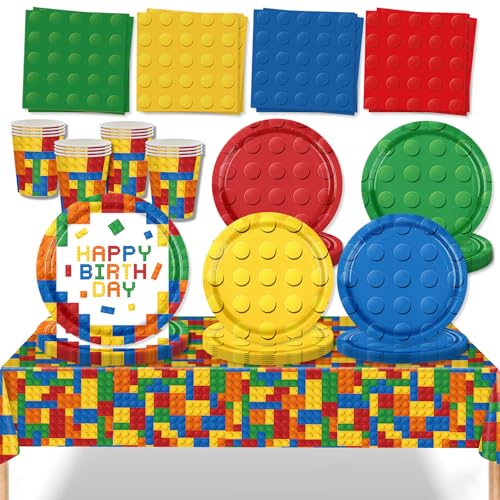 MORAINJAY 69 Stück Geburtstag Party Geschir, Bausteine Partygeschirr Set mit Pappteller, Servietten, Tassen, Tischdecke für Kindergeburtstag Babyparty, Geburtstag Geschirr Set Deko für 16 Gäste MORAINJAY 69 Stück Geburtstag Party Geschir, Bausteine Partygeschirr Set mit Pappteller, Servietten, Tassen, Tischdecke für Kindergeburtstag Babyparty, Geburtstag Geschirr Set Deko für 16 Gäste von MORAINJAY