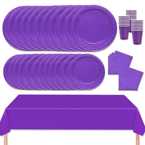 MORAINJAY 69 Stück Partygeschirr Set,Lila Papiergeschirr Set,Geburtstag Party Geschirr Set mit Tischdecke Pappteller Servietten Becher,für Hochzeiten,Weihnachten Geburtstagsparty Deko-16 Gäste MORAINJAY 69 Stück Partygeschirr Set,Lila Papiergeschirr Set,Geburtstag Party Geschirr Set mit Tischdecke Pappteller Servietten Becher,für Hochzeiten,Weihnachten Geburtstagsparty Deko-16 Gäste von MORAINJAY