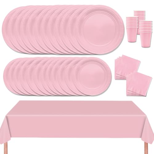 MORAINJAY 69 Stück Partygeschirr Set,Rosa Papiergeschirr Set,Geburtstag Party Geschirr Set mit Tischdecke Pappteller Servietten Becher,für Hochzeiten,Weihnachten Geburtstagsparty Deko-16 Gäste MORAINJAY 69 Stück Partygeschirr Set,Rosa Papiergeschirr Set,Geburtstag Party Geschirr Set mit Tischdecke Pappteller Servietten Becher,für Hochzeiten,Weihnachten Geburtstagsparty Deko-16 Gäste von MORAINJAY