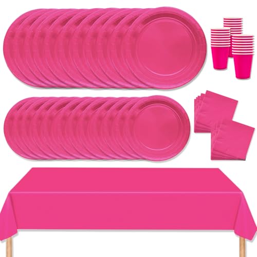MORAINJAY 69 Stück Partygeschirr Set,Rosenrot Papiergeschirr Set,Geburtstag Party Geschirr Set mit Tischdecke Pappteller Servietten Becher,für Hochzeiten,Weihnachten Geburtstagsparty Deko-16 Gäste MORAINJAY 69 Stück Partygeschirr Set,Rosenrot Papiergeschirr Set,Geburtstag Party Geschirr Set mit Tischdecke Pappteller Servietten Becher,für Hochzeiten,Weihnachten Geburtstagsparty Deko-16 Gäste von MORAINJAY