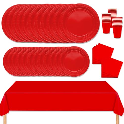 MORAINJAY 69 Stück Partygeschirr Set,Rot Papiergeschirr Set,Geburtstag Party Geschirr Set mit Tischdecke Pappteller Servietten Becher,für Hochzeiten,Weihnachten Geburtstagsparty Deko-16 Gäste MORAINJAY 69 Stück Partygeschirr Set,Rot Papiergeschirr Set,Geburtstag Party Geschirr Set mit Tischdecke Pappteller Servietten Becher,für Hochzeiten,Weihnachten Geburtstagsparty Deko-16 Gäste von MORAINJAY