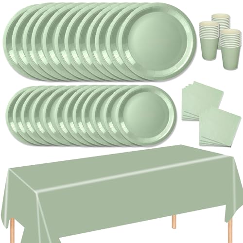 MORAINJAY 69 Stück Partygeschirr Set,Salbeigrün Papiergeschirr Set,Geburtstag Party Geschirr Set mit Tischdecke Pappteller Servietten Becher,für Hochzeiten,Weihnachten Geburtstagsparty Deko-16 Gäste MORAINJAY 69 Stück Partygeschirr Set,Salbeigrün Papiergeschirr Set,Geburtstag Party Geschirr Set mit Tischdecke Pappteller Servietten Becher,für Hochzeiten,Weihnachten Geburtstagsparty Deko-16 Gäste von MORAINJAY