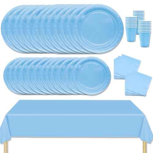 MORAINJAY 69 Stück Partygeschirr Set,Seeblau Papiergeschirr Set,Geburtstag Party Geschirr Set mit Tischdecke Pappteller Servietten Becher,für Hochzeiten,Weihnachten Geburtstagsparty Deko-16 Gäste MORAINJAY 69 Stück Partygeschirr Set,Seeblau Papiergeschirr Set,Geburtstag Party Geschirr Set mit Tischdecke Pappteller Servietten Becher,für Hochzeiten,Weihnachten Geburtstagsparty Deko-16 Gäste von MORAINJAY