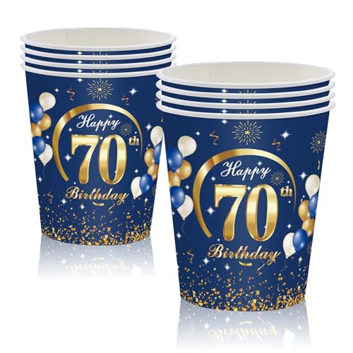 MORAINJAY 70. Geburtstag Papierbecher, 16 Stück Blau Mit Gold für Mann Frau, 9oz/250ml Party Deko MORAINJAY 70. Geburtstag Papierbecher, 16 Stück Blau Mit Gold für Mann Frau, 9oz/250ml Party Deko von MORAINJAY