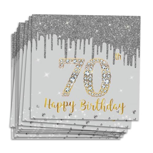 MORAINJAY 70. Geburtstag Papierservietten, 20 Stück Silber Mit Gold für Mann Frau, 16.5cm Quadrat Servietten für Party Deko MORAINJAY 70. Geburtstag Papierservietten, 20 Stück Silber Mit Gold für Mann Frau, 16.5cm Quadrat Servietten für Party Deko von MORAINJAY